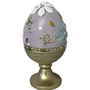 Easter Egg Table Decor Purple Egg Hand Painted Flowers Gold Stand